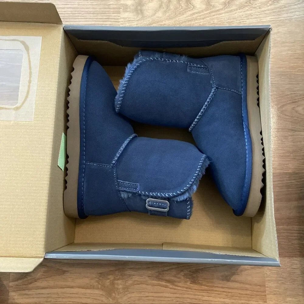 Style & Co Teenyy Suede Winter Booties Blue Faux fur Lined Boots Size 5 New